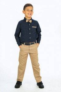 Compleu Bleumarin Elegant, 3 Piese, Camasa, Pantaloni si Papion, Pentru Baieti