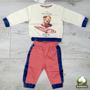 Compleu fetita Mica balerina ursulet, 100% bumbac,roz