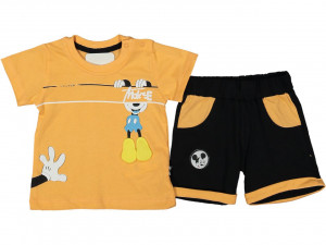 Compleu Mickey Mouse cu aplicatii pentru copii, 100% Bumbac Portocaliu, 9-24 luni