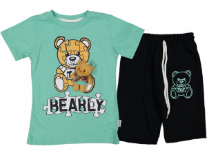 Compleu Turcoaz, Bearly, 2 Piese, 100% Bumbac, Pentru Baietei, 3-6 ani