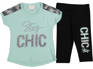 Compleu Turcoaz, Chic, 100% Bumbac, Pentru Fetite, 6-9 ani