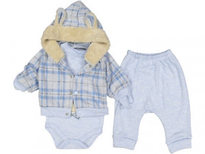 Compleu Ursulet, Albastru, 3 Piese, Pantaloni, Body si Hanorac, Pentru Baietei, 0-9 luni