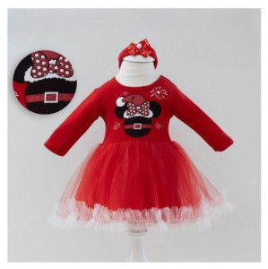 Rochita Mos Minnie Christmas, cu Bentita, Pentru Fetite, 3-12 Luni