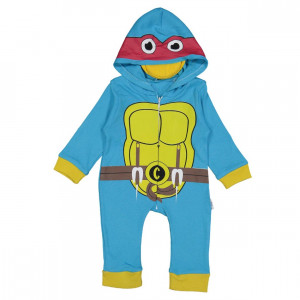 Salopeta Testoasele Ninja Raphael bebelusi, bumbac, turcoaz, 3-9 luni