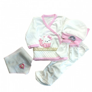 SET 5 PIESE PENTRU FETITE, PISICUTA 100% BUMBAC ROZ