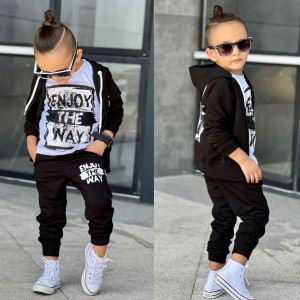 Trening Enjoy The Way, Negru, 3 Piese, Hanorac, Bluza si Pantaloni, Pentru Baieti, 3-8 ani