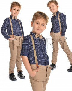 Compleu 4 Piese, Camasa, Pantaloni, Bretele si Papion, Pentru Baieti, Bleumarin, 5-8 ani