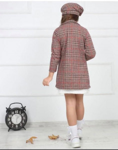 Compleu Crem Elegant, 4 Piese, Sacou, Bluza, Fustita si Bascuta, Pentru Fete