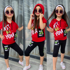 Compleu Just Be You pentru fetite, 100% Bumbac Rosu