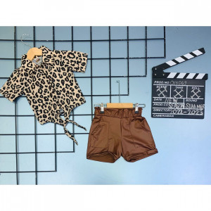 Compleu Leopard 2 piese pentru fete, Maro