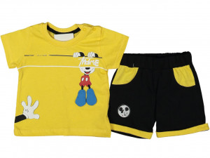 Compleu Mickey Mouse cu aplicatii pentru copii, 100% Bumbac Galben, 9-24 luni