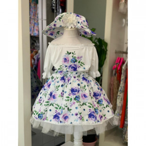 COMPLEU BLUZA, FUSTITA SI PALARIE PENTRU FETITE, MOV