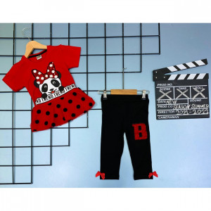 Compleu Panda pentru fetite, 100% Bumbac Rosu
