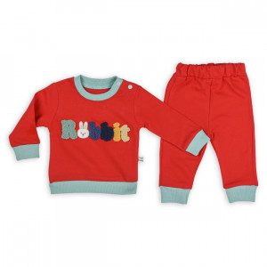 Compleu rebbit 2 piese pentru bebelusi, bumbac, rosu