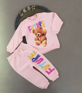 Trening Future Bear, Roz, 2 Piese, Hanorac si Pantaloni, Pentru Fetite, 9-18 luni