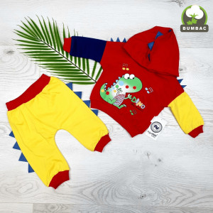 Trening Galben-Rosu Dino, Pentru Bebe, 100% Bumbac