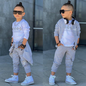 Trening Gri, Focus, 3 Piese, Hanorac, Bluza si Pantaloni, Pentru Baieti, 4-12 ani