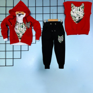 Trening Vatuit Wild Hunters Pentru Copii, 3 Piese, Bumbac, Rosu, 4-10 ani