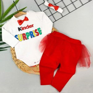 Body Kinder, Pantaloni cu Volanase, si Bentita, Pentru Bebelusi, 100% Bumbac, Rosu