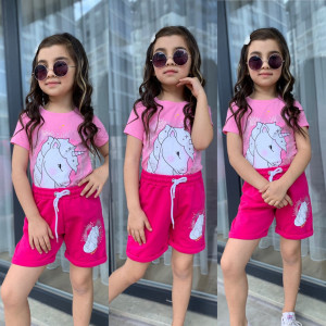 Compleu 2 piese Unicorn pentru fete, 100% Bumbac Roz, 4-10 ani
