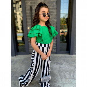 Compleu 3 piese Pantaloni, Tricou si Gentuta pentru fete, Verde