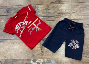Compleu wear pentru baietei, 100% Bumbac Rosu, 4-12 ani
