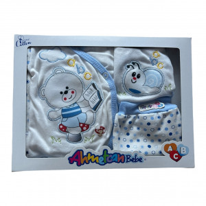 SET BOTEZ 5 PIESE URSULET ABC 100% BUMBAC ALBASTRU