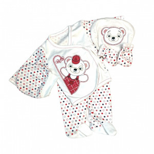 Set 5 Piese, Rosu, Ursulet Panda, 100% Bumbac, Pentru Bebelusi, 0-3 luni - Img 3