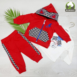 Trening Rosu, cu Fulger, 3 Piese, Hanorac cu Fermuar, Bluza si Pantaloni, Pentru Bebelusi