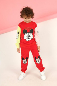 Trening Rosu, Mickey Mouse, 2 Piese, Pentru Baietei, Bumbac 100%, 3-7 ani