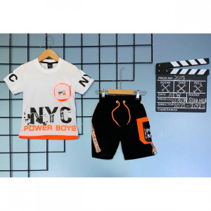 Compleu 2 piese Power Boys, 100% Bumbac Alb