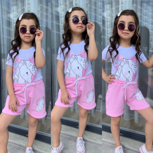 Compleu 2 piese Unicorn pentru fete, 100% Bumbac Alb, 4-10 ani