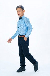 Compleu Albastru Elegant, 3 Piese, Camasa, Pantaloni si Papion, Pentru Baieti