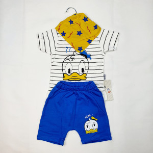 Compleu Bebe 3 Piese Ratusca Marinar, 100% Bumbac, Maneca Scurta, Albastru, 6-24 luni