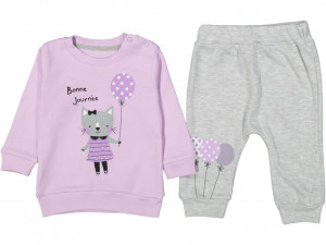 Compleu bluza si pantalon pentru fetite, pisicute, mov,Bumbac 100%, 6-12 luni