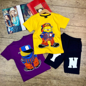 Compleu Galben, Garfield, 2 Piese, 100% Bumbac, Pentru Copii, 4-12 ani