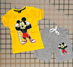 Compleu Mickey Gym pentru baietei, 100%Bumbac Galben, 4-10 ani