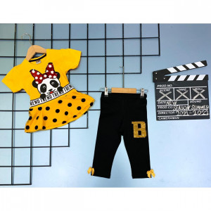 Compleu Panda pentru fetite, 100% Bumbac Galben