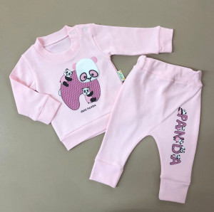 Compleu Panda, Roz, 2 Piese, Bluza si Pantaloni, Pentru Fetite, 9-18 luni
