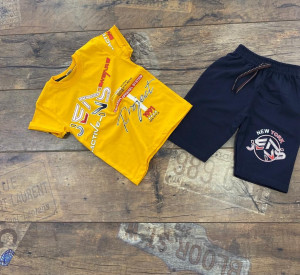 Compleu wear pentru baietei, 100% Bumbac Galben, 4-12 ani