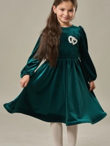 Rochita cu Inimioare, Verde, din Catifea Super Soft, Pentru Fetite, 4-12 Ani - Img 2