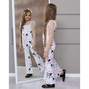 Salopeta Eleganta cu Bentita Minnie Mouse, Alb