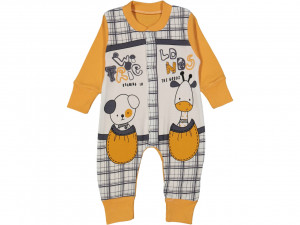 Salopeta Wild Friends, Pentru Bebelusi, Bumbac 100%, Portocaliu