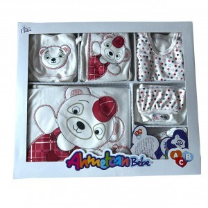 SET 10 PIESE PENTRU BEBELUSI URSULET PANDA, 100% BUMBAC ROSU