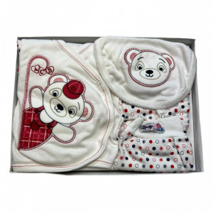 Set 5 Piese, Rosu, Ursulet Panda, 100% Bumbac, Pentru Bebelusi, 0-3 luni - Img 4
