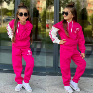 Trening Vatuit, Barbie, Roz, 2 Piese, Hanorac cu Gluga si Pantaloni, Pentru Fete, 3-8 Ani