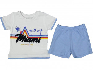 Compleu 2 piese pentru copii MIAMI, 100% Bumbac Albastru, 6-24 luni