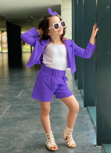 Compleu 4 piese,Pantaloni, Sacou, Maieu si Curea, Mov