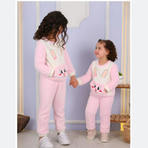 Compleu Roz Bunny, Pufos, 2 Piese, Pentru Fetite, 1-4 ani - Img 1
