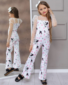 Salopeta Eleganta cu Bentita Minnie Mouse, Alb